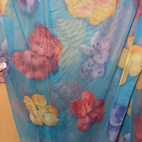 Cosabella Vintage Womens Nightgown Size L Blue Lingerie Slip Floral Sheer Mesh - Picture 8 of 16